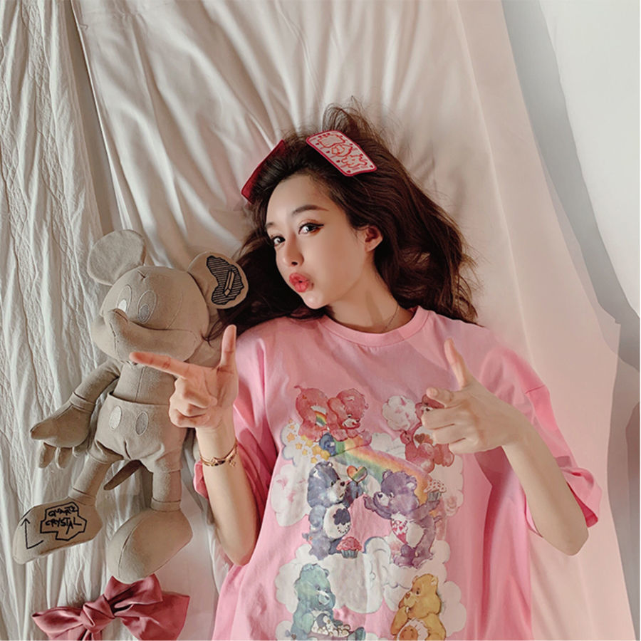 Summer new 2021 Korean loose short sleeve T-shirt for girls