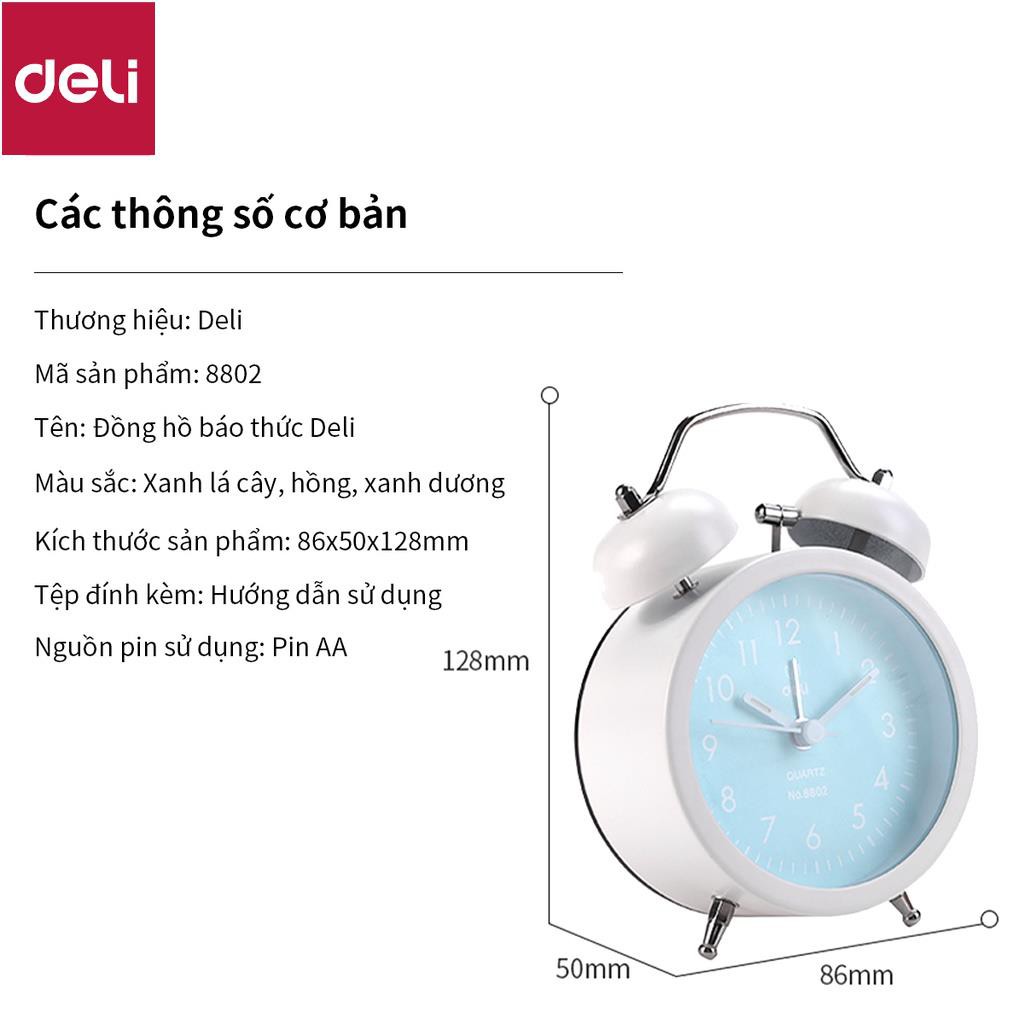 Đồng hồ báo thức Deli - Xanh dương/Xanh lá/ Hồng - 8802 [Deli]