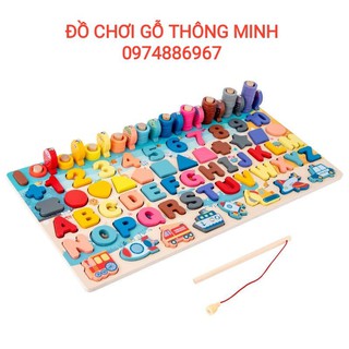 [ ĐỒ CHƠI GỖ GHÉP CHỮ CÁI LOGIC ] an toàn cho bé 6 trong 1 có câu cá
