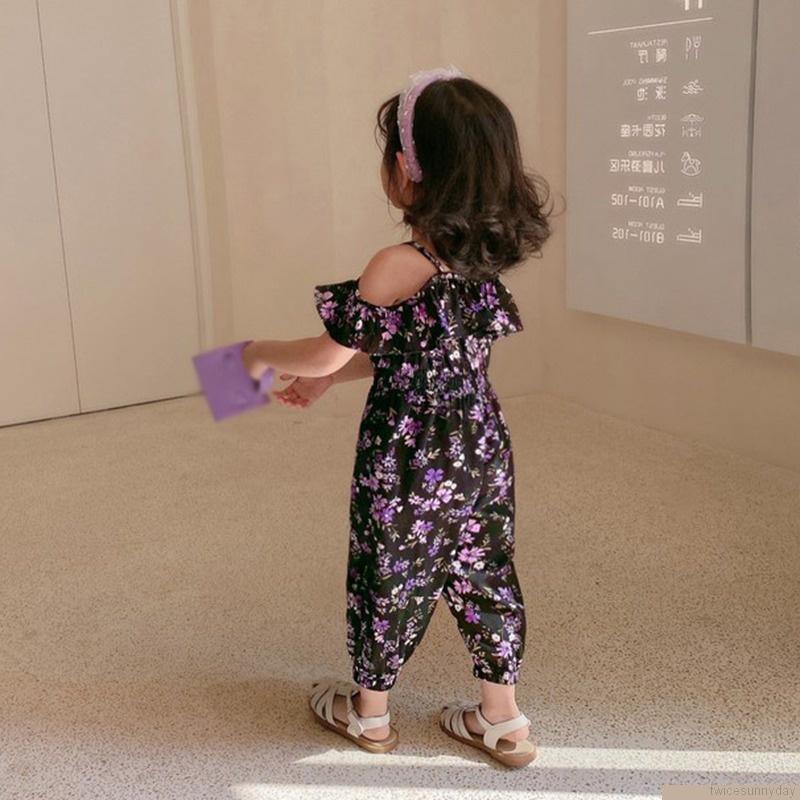 Bộ áo liền quần không tay ống rộng in hoa dễ thương cho bé gái