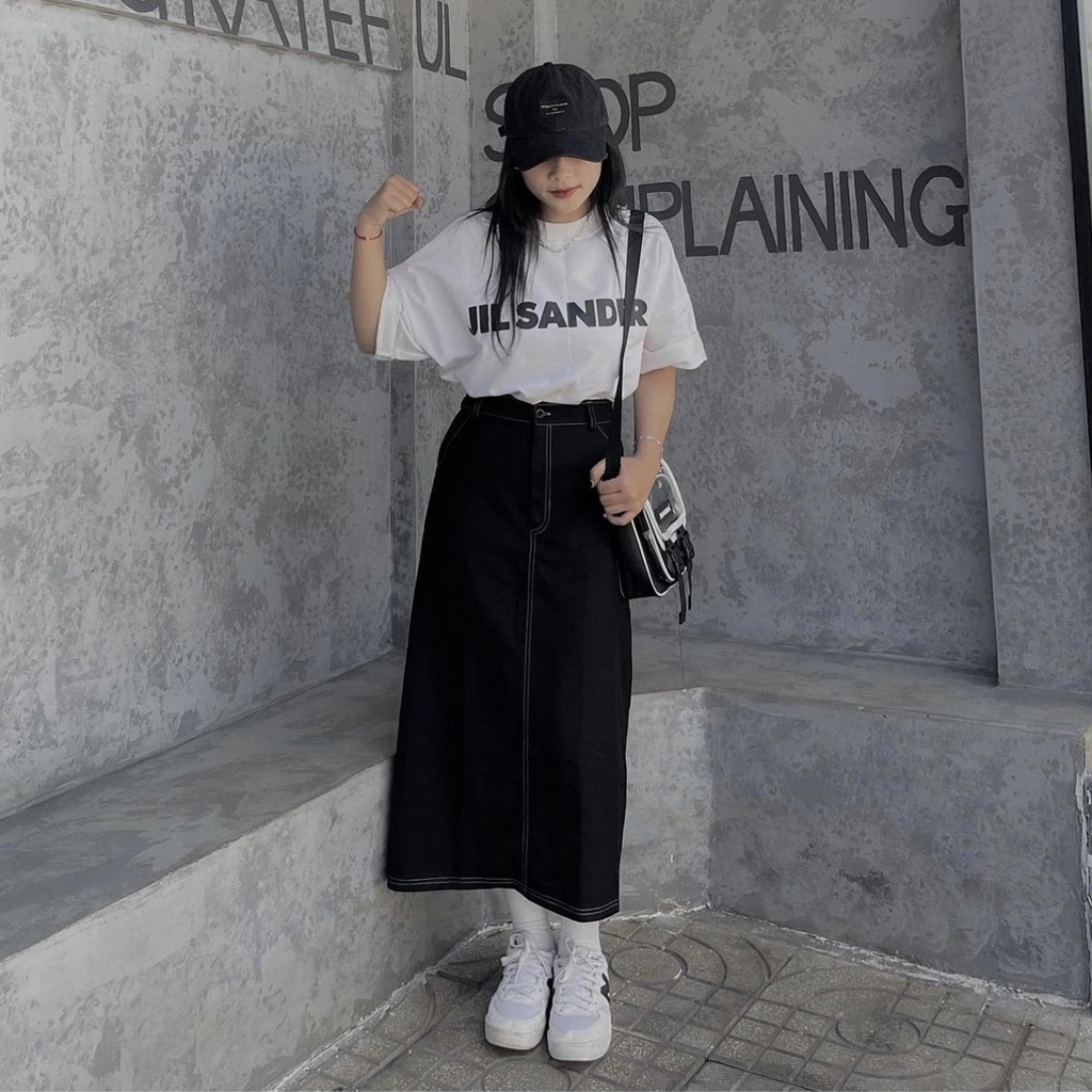 [FREESHIP] Chân váy jeans dáng dài chỉ nổi 2 màu Ulzzang (hàng QC) - Ảnh thật + Video thật cận chất