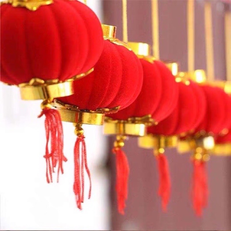 Lồng đèn nhung đỏ nhí trang trí tết, trang trí quán shop nhiều size