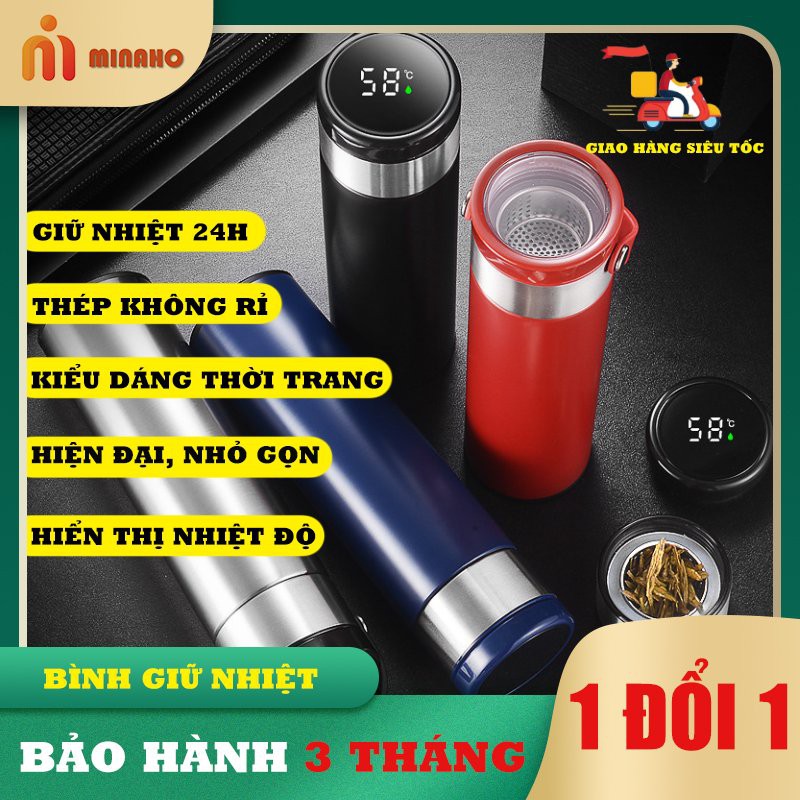 Bình giữ nhiệt kế thông minh, Inox không gỉ Minaho dung tích 500ML