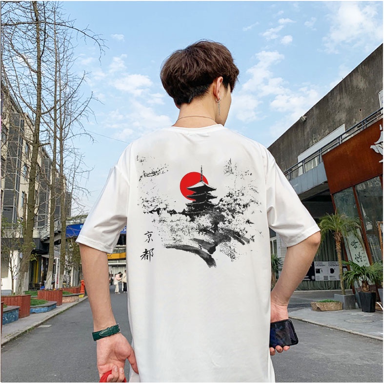 Áo phông unisex nam nữ dáng xuông mùa hè tay lỡ oversize Phong Cách Nhật Bản Ánh Trăng Đỏ, áo thun 360 basic streetwear