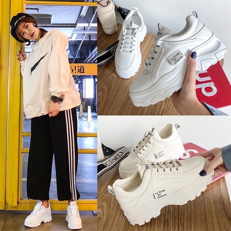 Giày thể thao nữ độn đế chất siêu đẹp S166,giày Sneaker nữ đế cao tôn da
