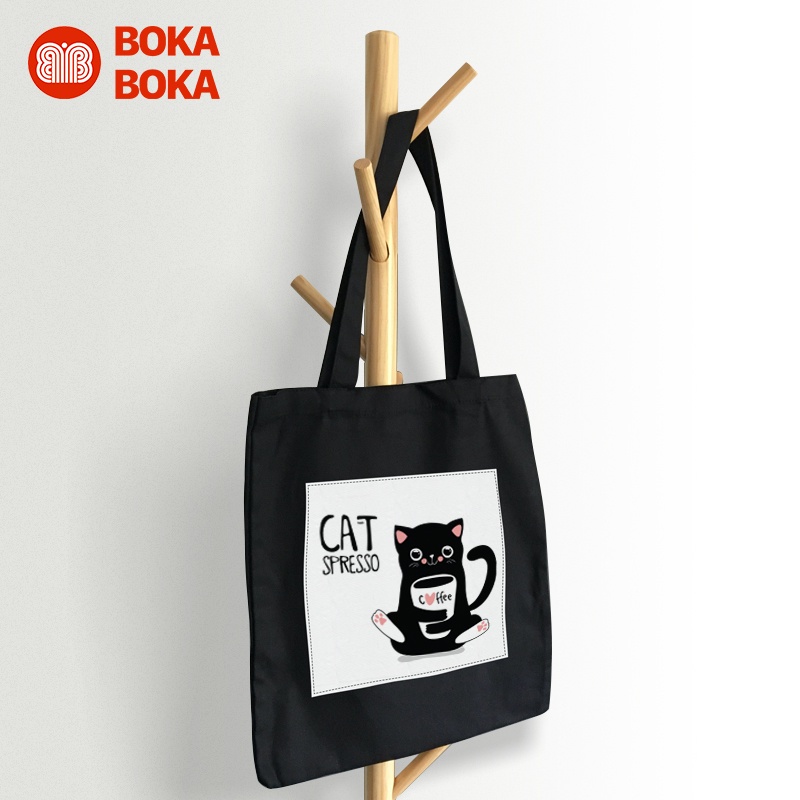 Túi Tote vải canvas túi nhỏ thời trang in hình mèo đen đeo vai phong cách Ulzzang đựng được tài liệu A4, đi học, đi chơi