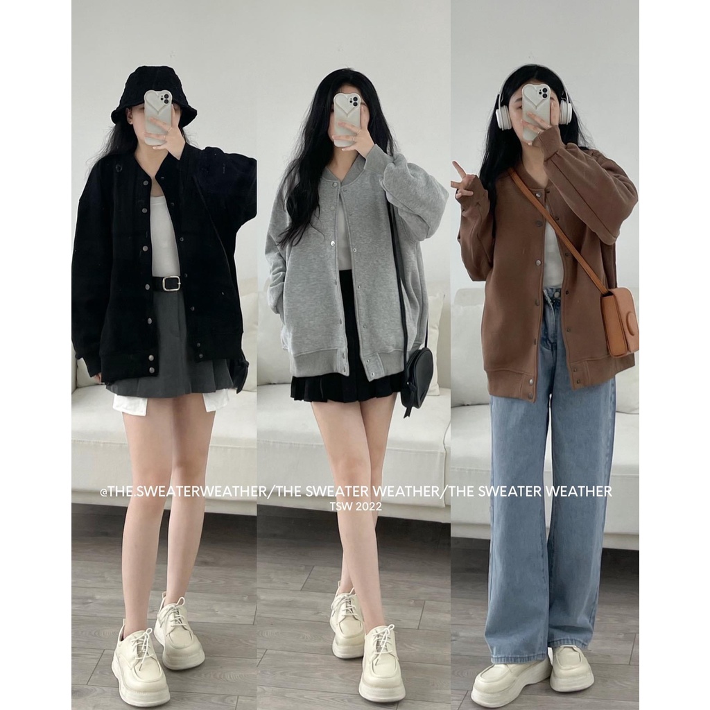 Áo khoác bomber JUNSTORE nỉ bông trơn oversize Aobombernibong1371