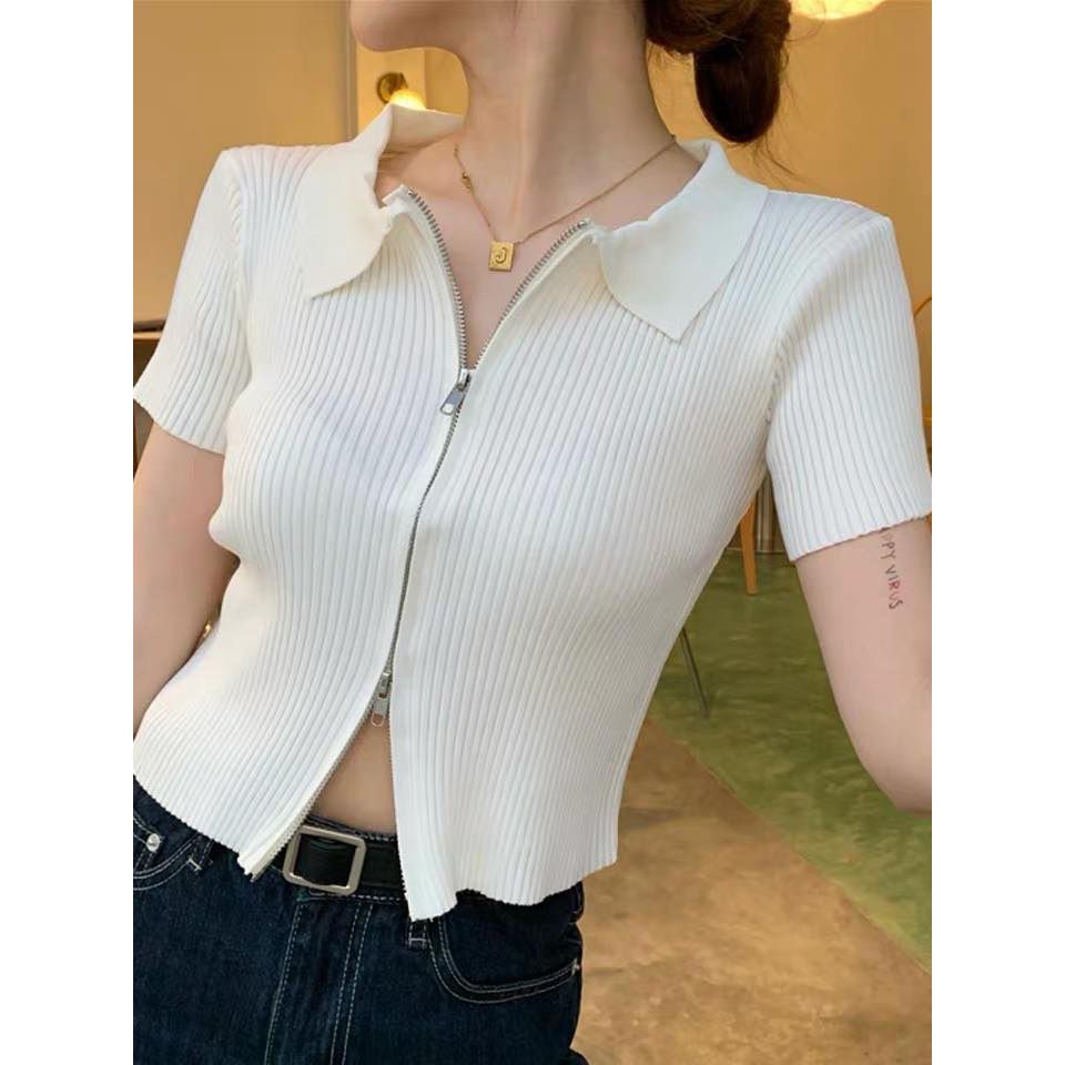 Áo Sơ Mi Dệt Kim Mỏng Tay Ngắn Cổ Bẻ Phong Cách Thời Trang Âu Mỹ | BigBuy360 - bigbuy360.vn