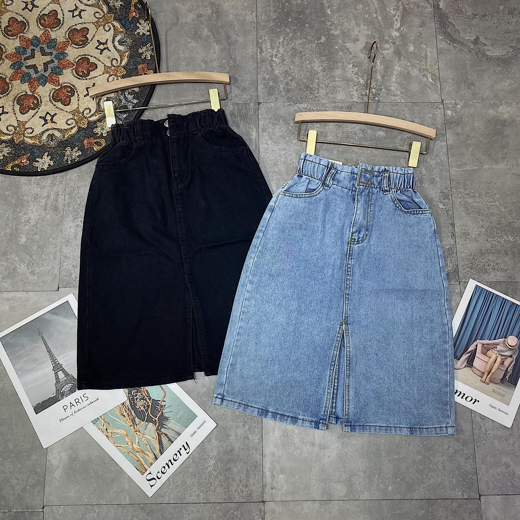[Mã FAXANH55 giảm 10K đơn 50K] Chân váy jeans xẻ 2 màu cạp chun mã 1228+1229 ( kèm ảnh thật ) | BigBuy360 - bigbuy360.vn