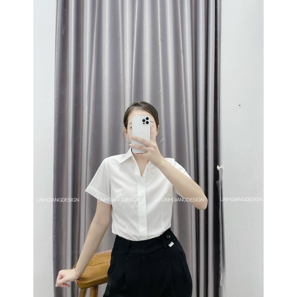 Áo sơ mi ngắn tay trắng thời trang nữ cao cấp