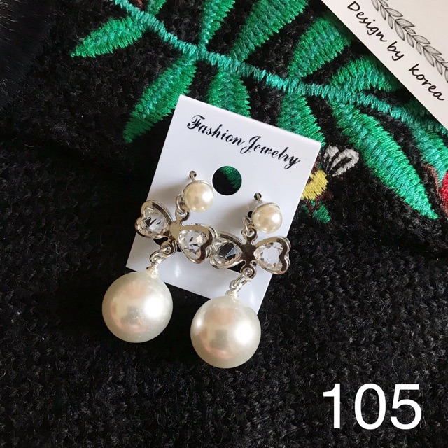 FREESHIP❤️ Bông Tai Nơ Đá Trân Châu M105