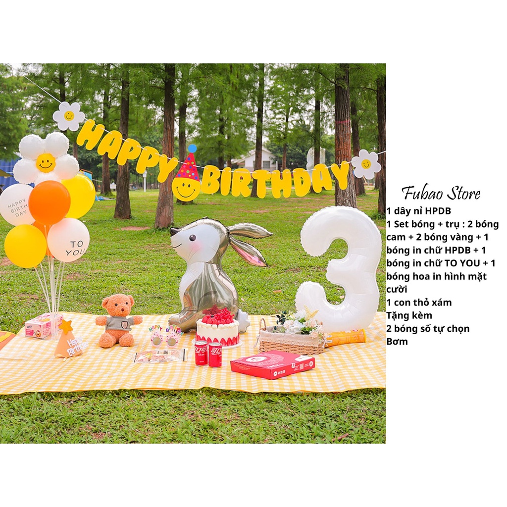 [TẶNG KÈM BƠM, KEO DÁN, BÓNG SỐ TUỔI] Set bóng trang trí sinh nhật hàn quốc, hình hoa cúc, party Fubao Store