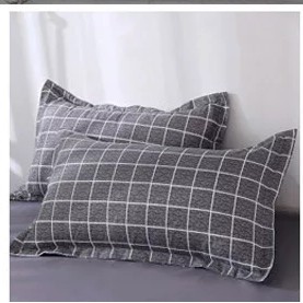 Bộ chăn ga gối,  cotton poly Emmidecor - mẫu ô vuông đen ghi