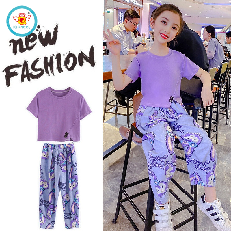 Set đồ IQ ANGEL gồm áo thun tay ngắn + quần thiết kế độc đáo thời trang xinh xắn cho bé gái