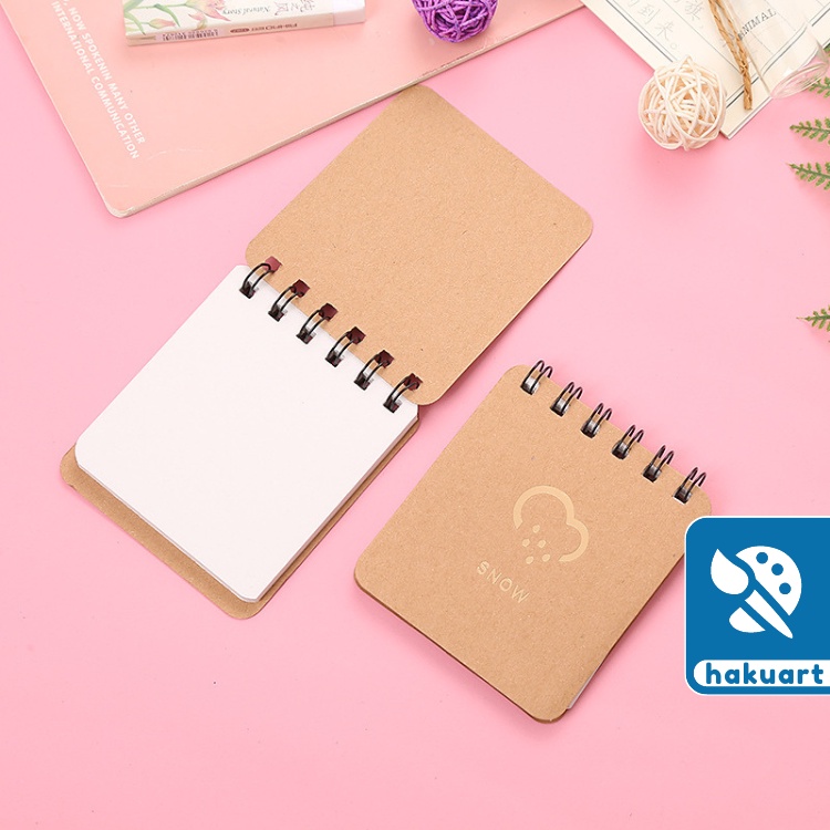 Sổ tay lò xo ghi chú mini bìa Craft Họa tiết thời tiết giấy 70gsm trắng trơn - Văn phòng phẩm Haku