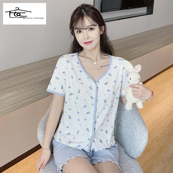 Đồ ngủ/ đầm ngủ tay ngắn dáng rộng in hoa dễ thương thời trang mùa hè cho bạn gái 22022