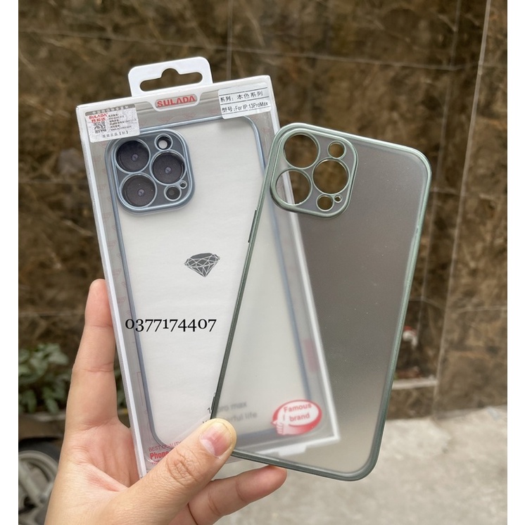 Ốp lưng Sulada nhám viền xanh rêu iPhone 13, 13 Pro, 13 Pro Max chống Vân tay chuẩn màu máy