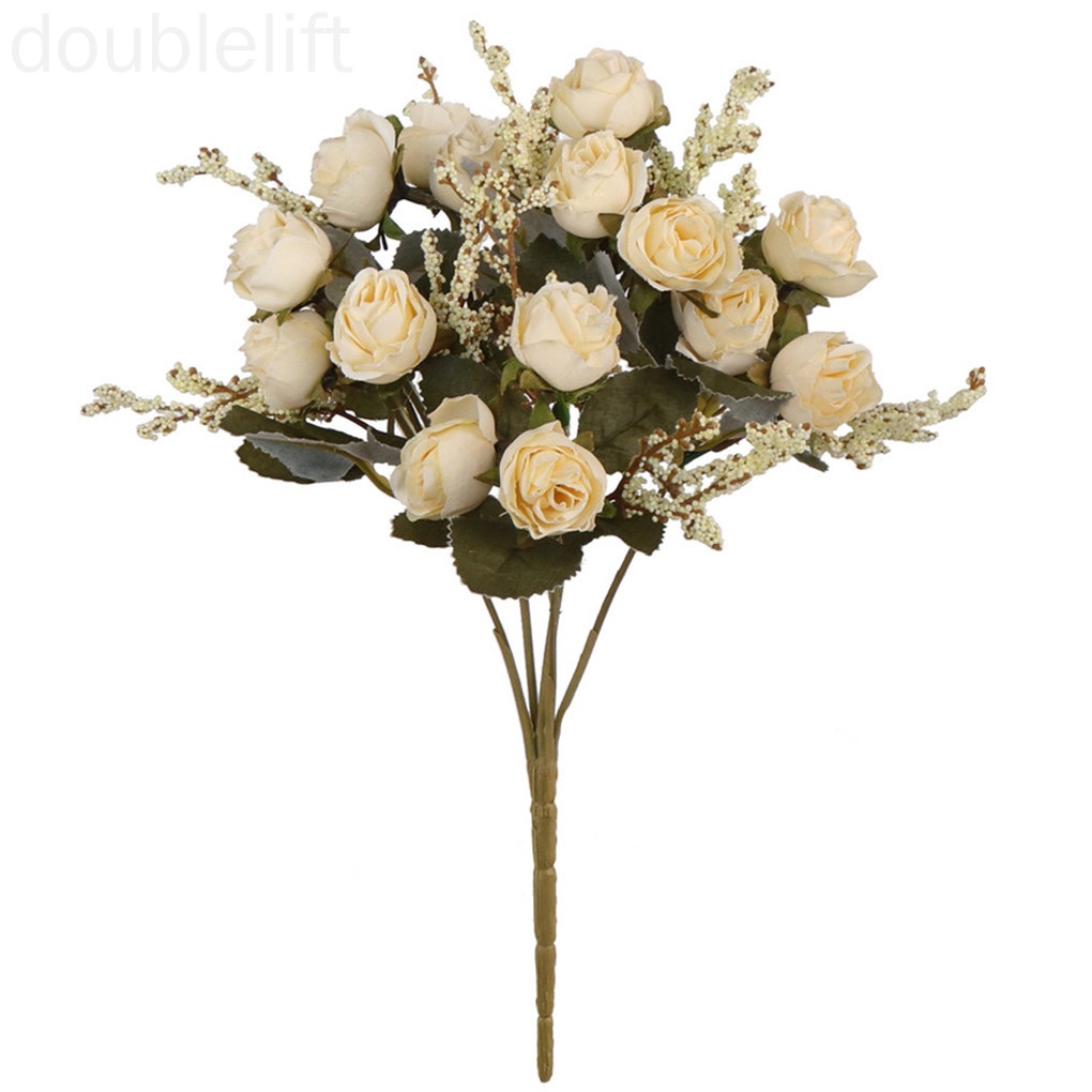 5 Nhánh Hoa Hồng Nhân Tạo 15 Bông Trang Trí Tiệc Cưới