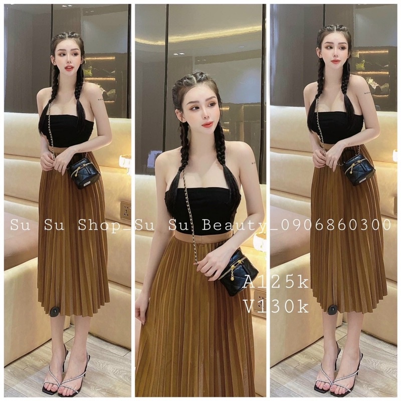 Chân váy ly dáng dài 71cm siêu xinh, Chân váy xếp ly cạp chun CV1502 - NhiNhi Shop