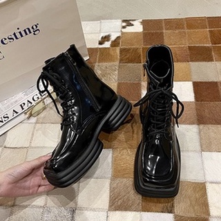 BOOTS NỮ DA BÓNG MŨI VUÔNG ĐẾ 4CM