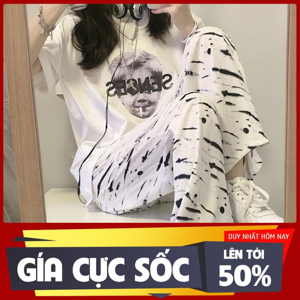 quần kaki nữ Dài Ống Rộng In Họa Tiết Ngựa Vằn Kiểu Hàn Quốc Thời Trang