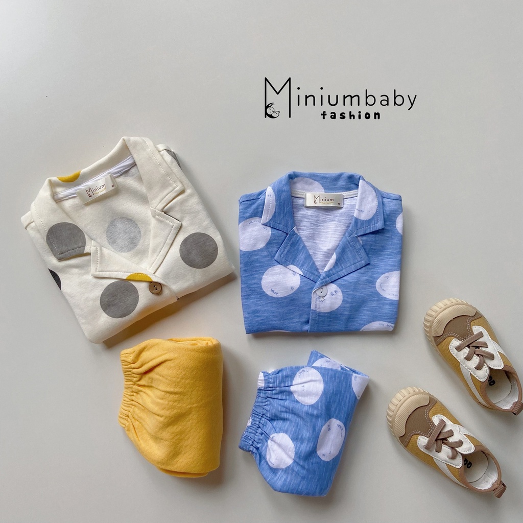 Bộ pyjama cotton ấm áp Minium, Set đồ ngủ thiết kế thu đông cho bé trai, bé gái-SB1051