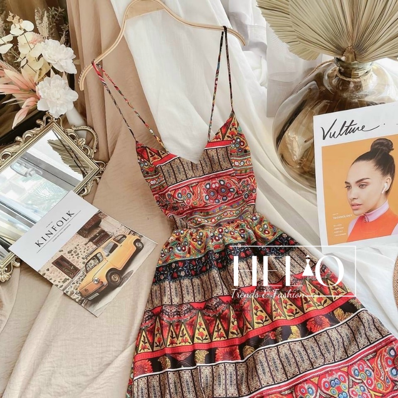 Đầm maxi thổ cẩm _ Họa tiết _ HE079