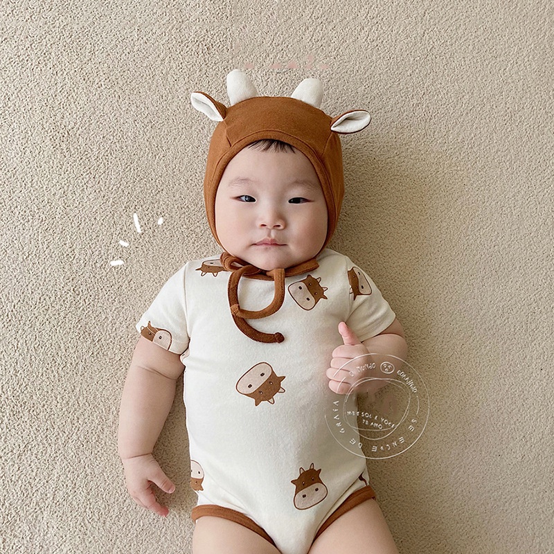Bộ áo liền quần tay ngắn họa tiết dễ thương dành cho bé từ 0-24 tháng tuổi