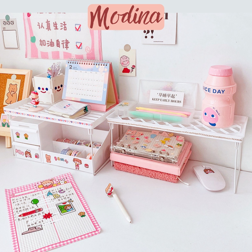 Kệ mini để bàn MODINA, kệ nhựa trang trí bàn học phong cách Hàn quốc