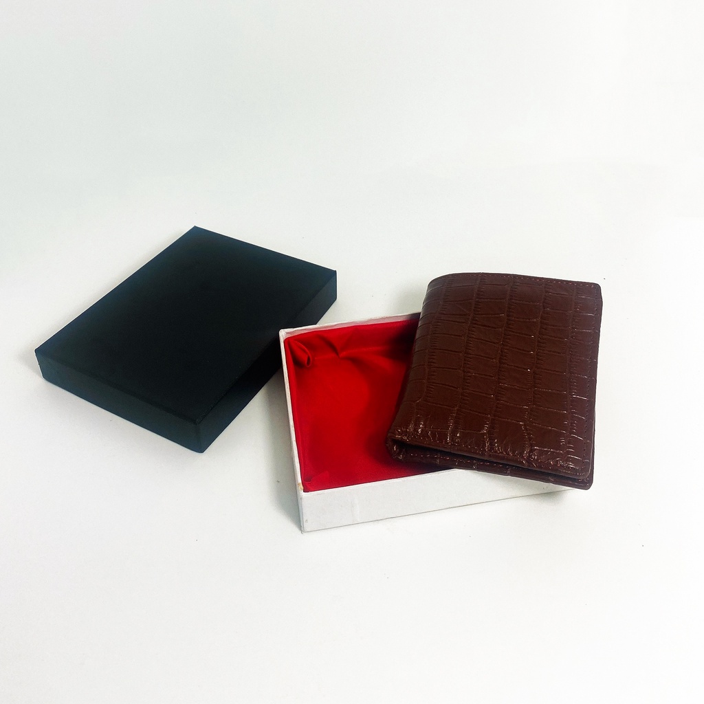 Ví nam thời trang da bò kiểu mini cá sấu cao cấp thương hiệu Jun Secret JS-MINICS nhiều ngăn đựng thẻ màu nâu