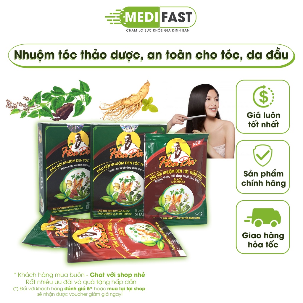 Dầu gội bồ kết làm đen tóc Hoa Đà - Giúp đen tóc từ gốc tới ngọn và suôn mượt - Hộp 3 gói