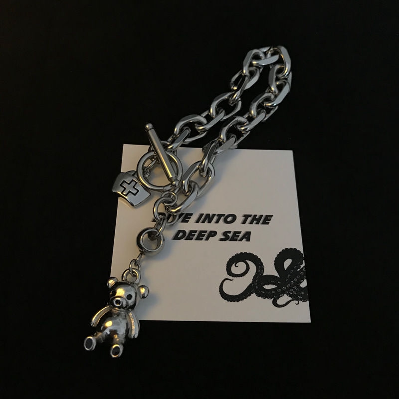 Vòng tay gấu khóa dẹt mạ bạc cho nam và nữ