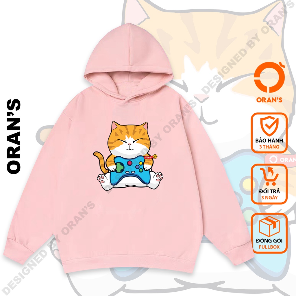 Áo Hoodie in hình mèo chơi game 4 màu chất nỉ cotton lót bông cao cấp form rộng unisex - ORAN'S HOODIE COUPLE MEO14