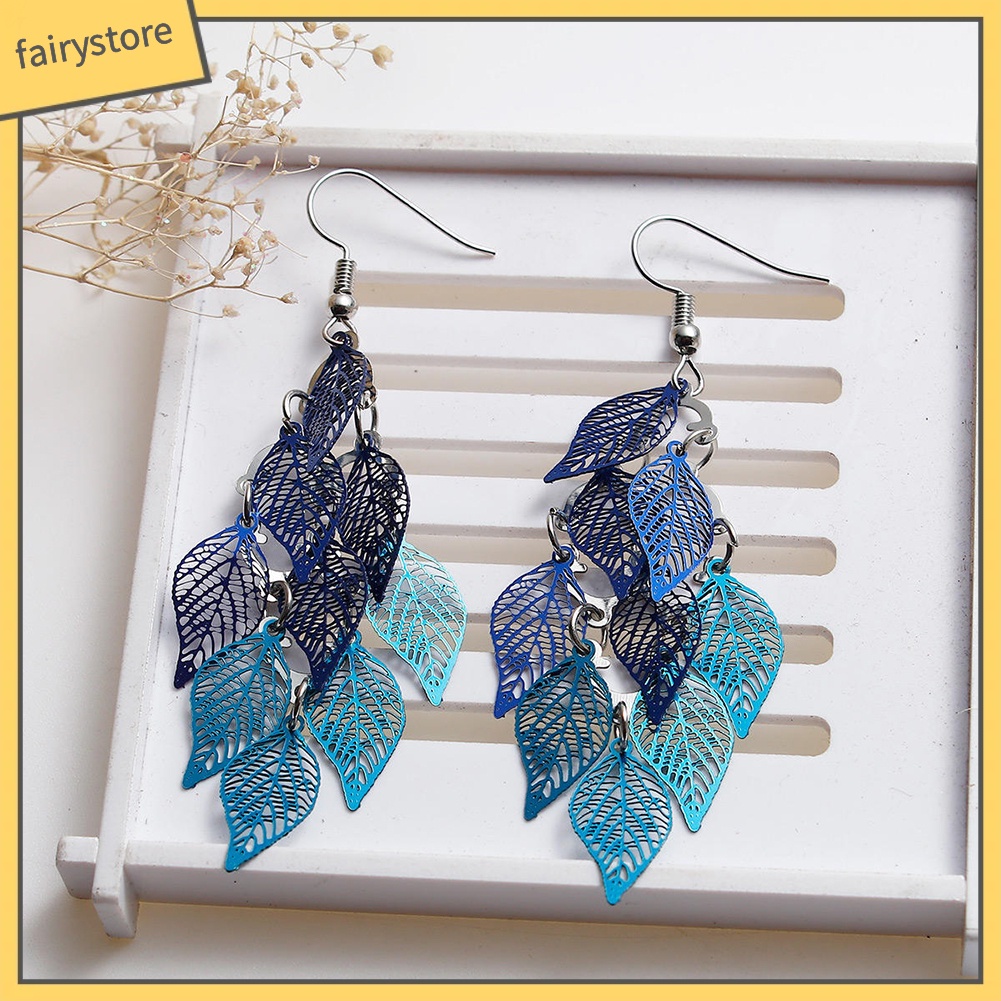 Hoa tai dạng móc thiết kế hình lá nhiều lớp thời trang thanh lịch cho nữ