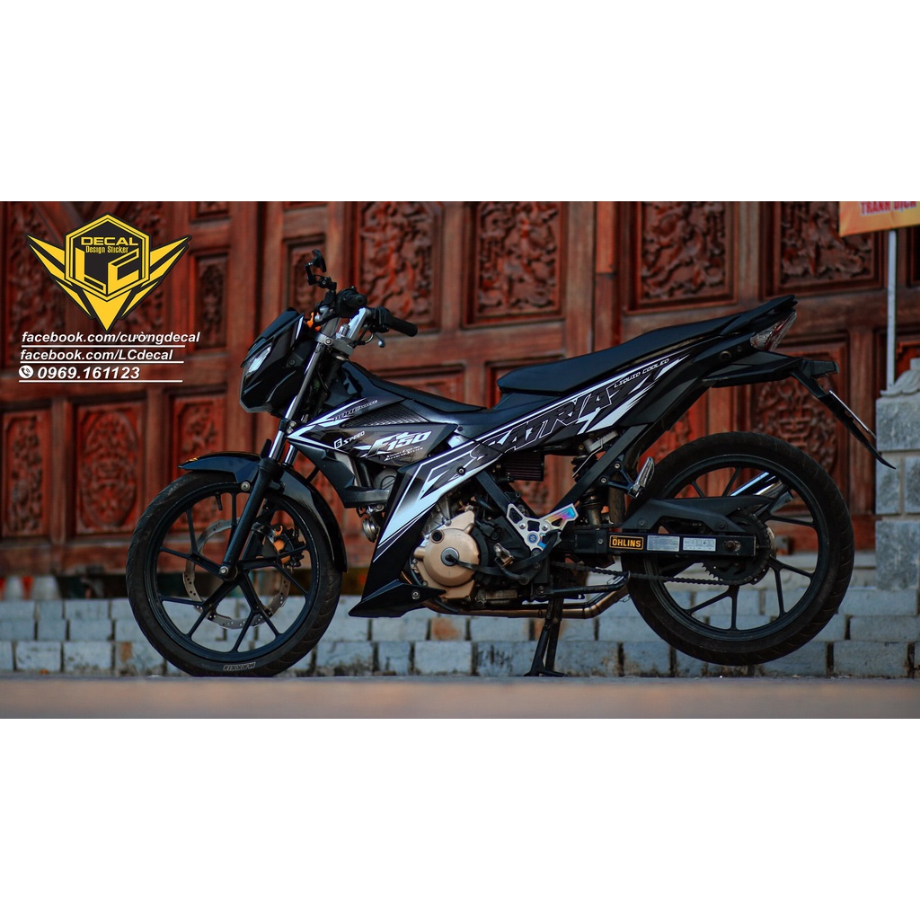 TEM RỜI cho Satria đen - mãu F150 sọc xám trắng - không bay màu