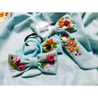 [DIY] NƠ CỘT TÓC THÊU TAY VẢI LINEN
