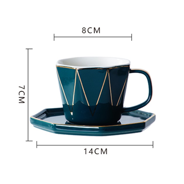 Bộ 6 tách sứ uống trà cà phê ly tách sứ Geshuo kèm đĩa thìa kim loại giá đỡ kim loại kiểu dáng hiện đại cho quán coffee