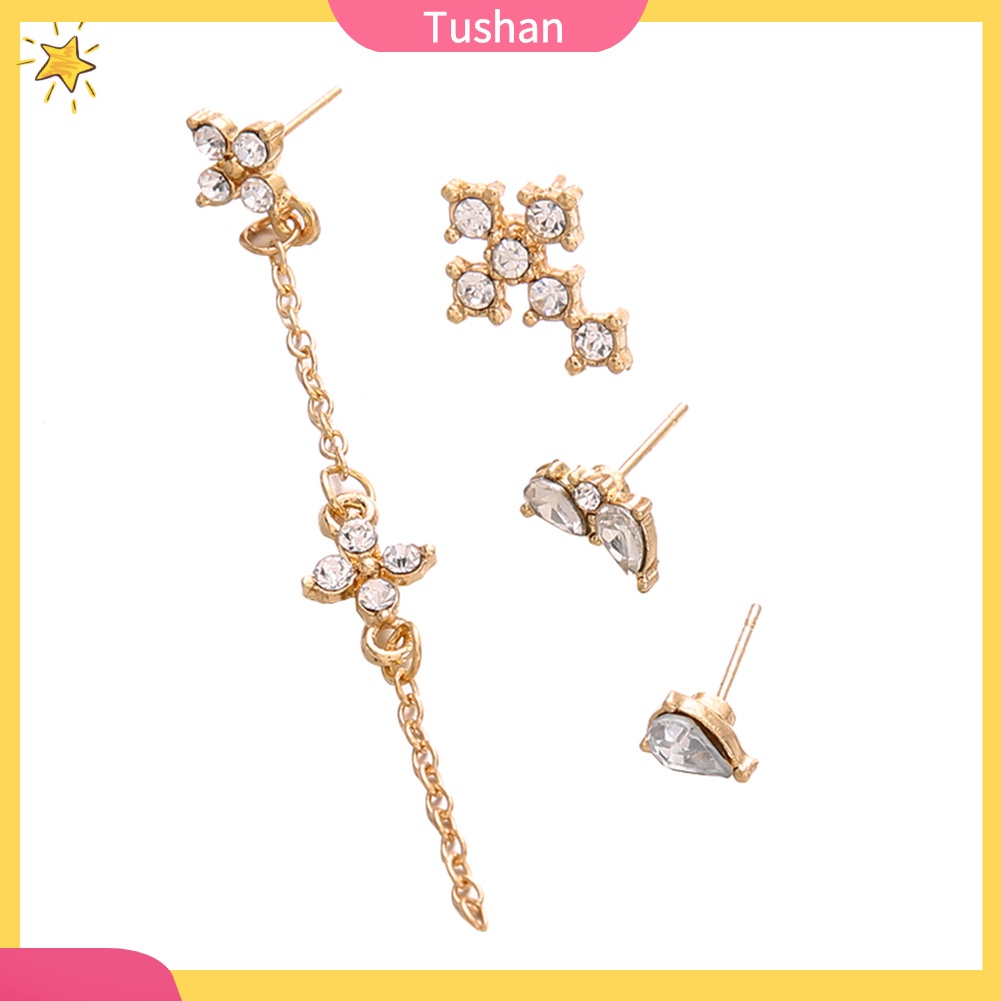 Set 4 khuyên tai đính đá thời trang cho nữ