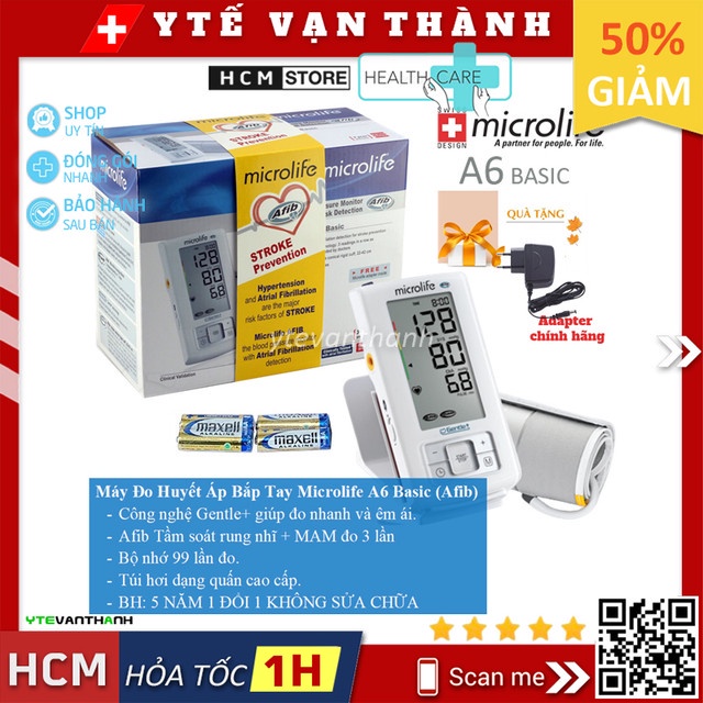 Máy Đo Huyết Áp Bắp Tay Microlife A6 Basic (Afib) | Cảnh báo đột quỵ -VT0001