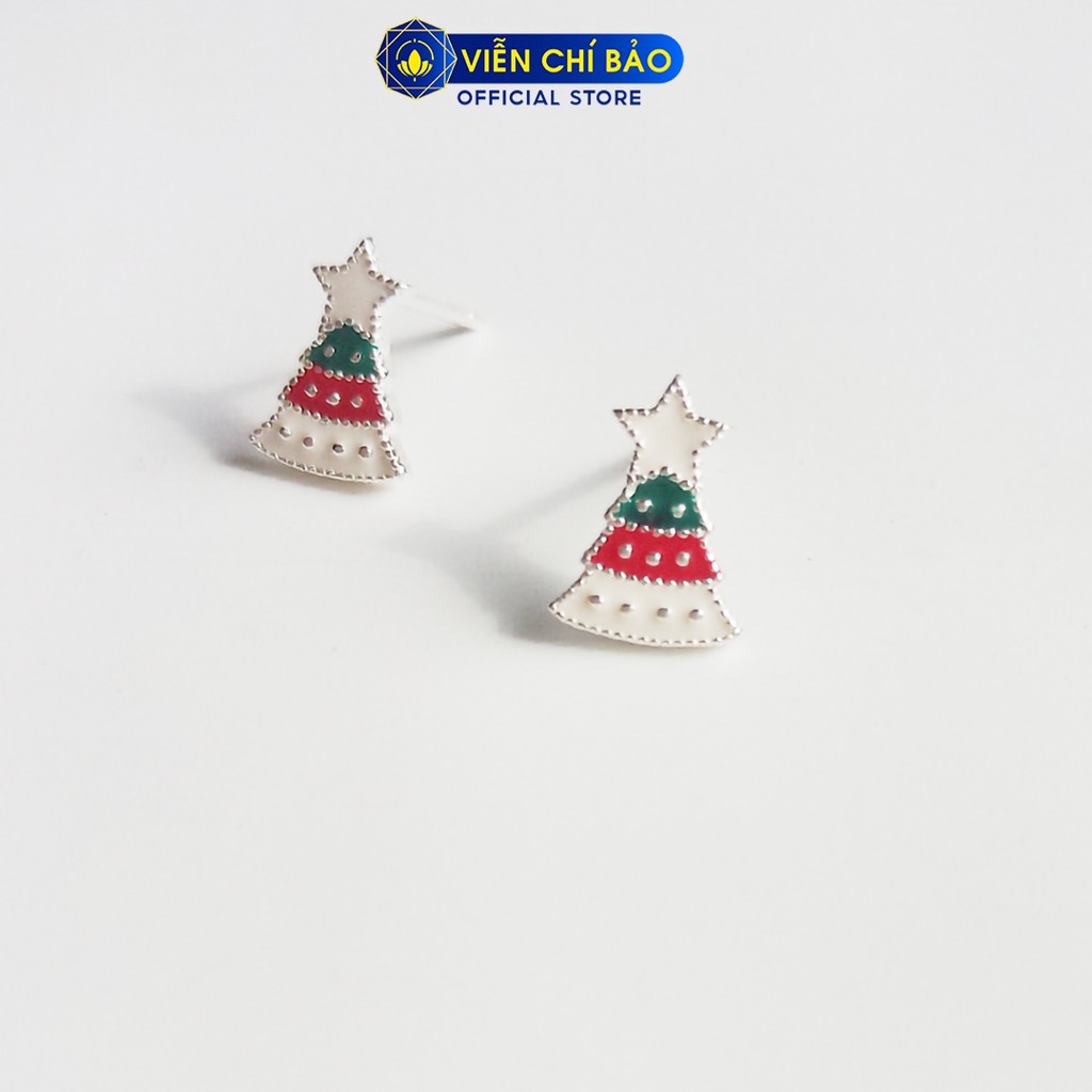 Bông tai bạc nữ Cây thông Noel chất liệu bạc 925 thời trang phụ kiện trang sức Viễn Chí Bảo B400537
