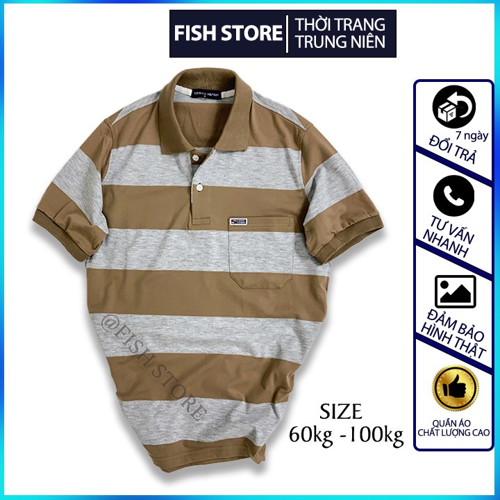 Áo phông nam trung niên có cổ tay ngắn polo form rộng cotton đẹp cao cấp FF48C