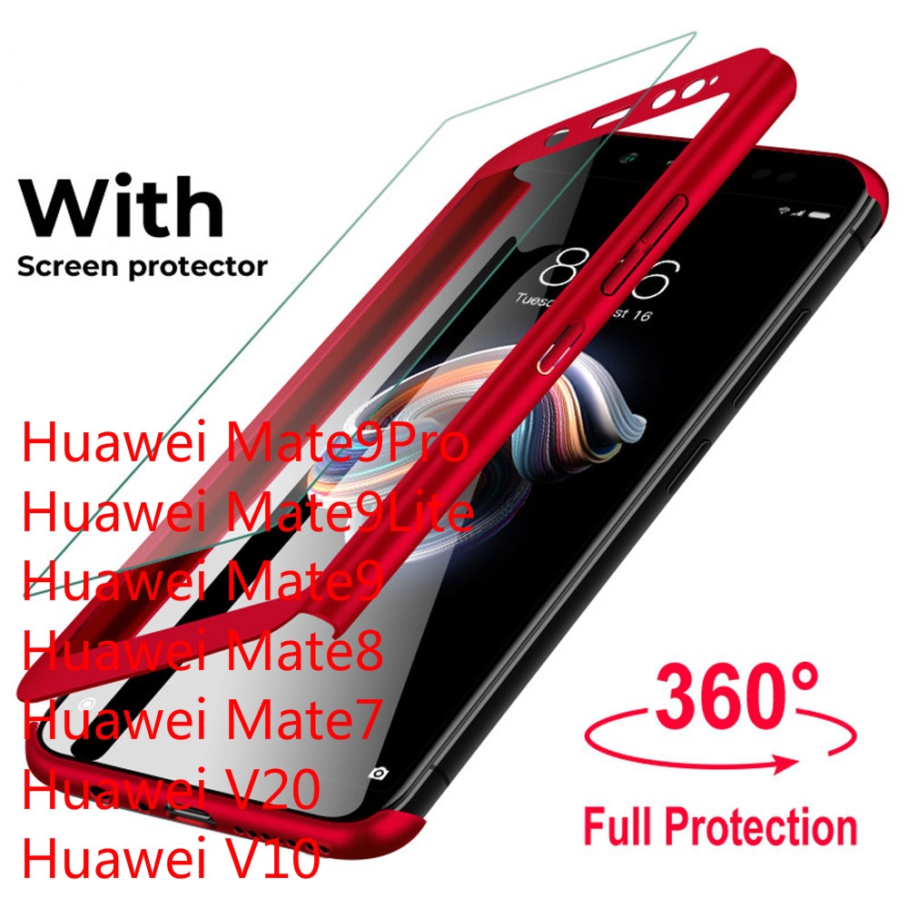 Ốp điện thoại pc cứng + kính bảo vệ 360 cho Huawei Mate 9 Pro Mate9Lite Mate9 Mate8 Mate7 V20 V10