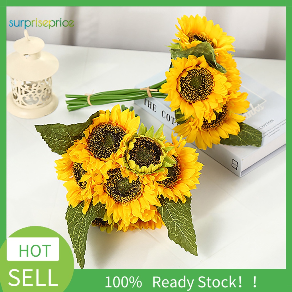 1 Nhánh 7 Đầu Hoa Hướng Dương Nhân Tạo Bằng Nhựa Dùng Trang Trí Bàn