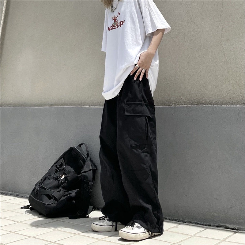 Quần dài 19885 ống rộng dáng suông kiểu dây rút phong cách cổ điển thường ngày dành cho nam nữ