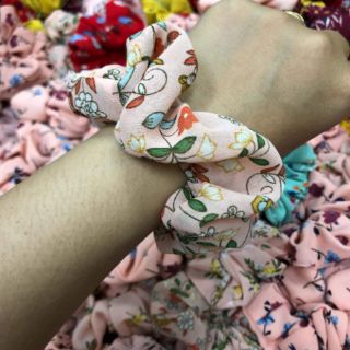 💕Cột tóc vải Scrunchies vải đũi in hoa