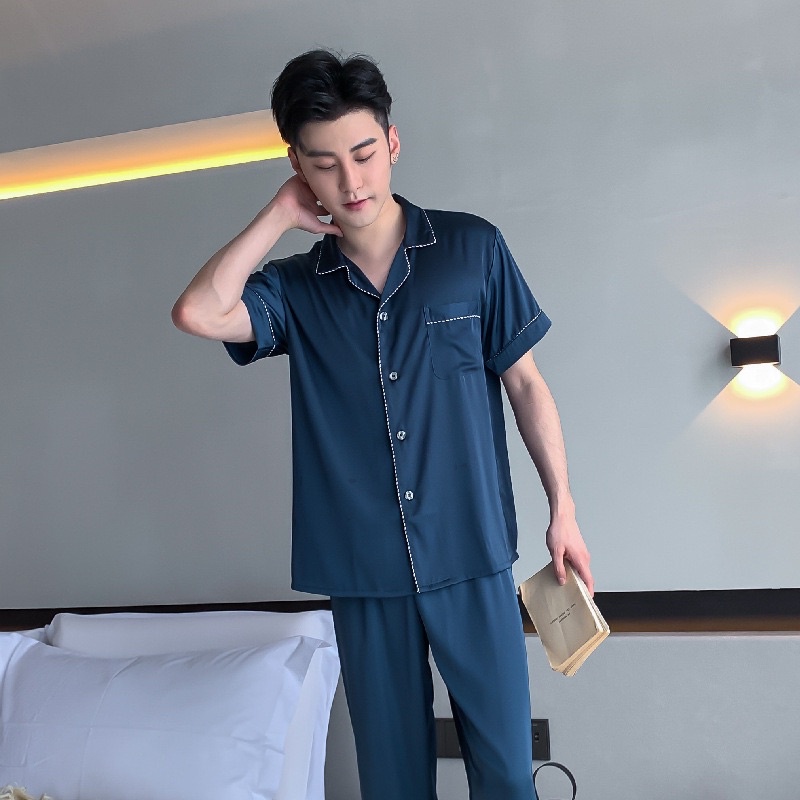 G9372N Bộ pyjama nam ngắn tay lụa mềm mại cao cấp hàng nhập - Thời Trang Dương