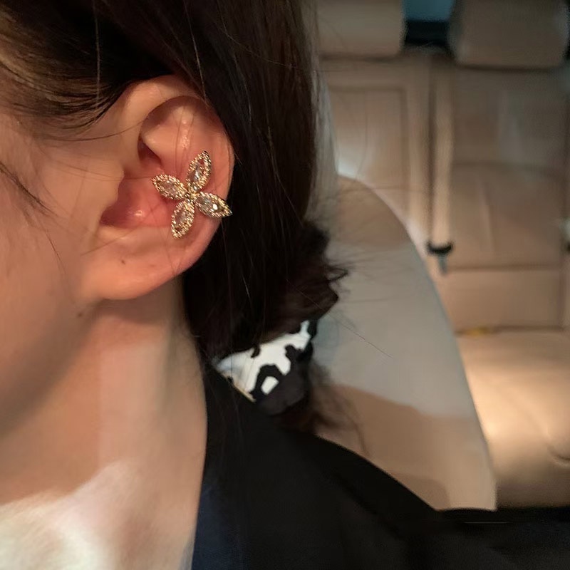 Bông Tai Kẹp Không Xỏ Hình Hoa Đính Đá Đơn Giản Phong Cách Mới