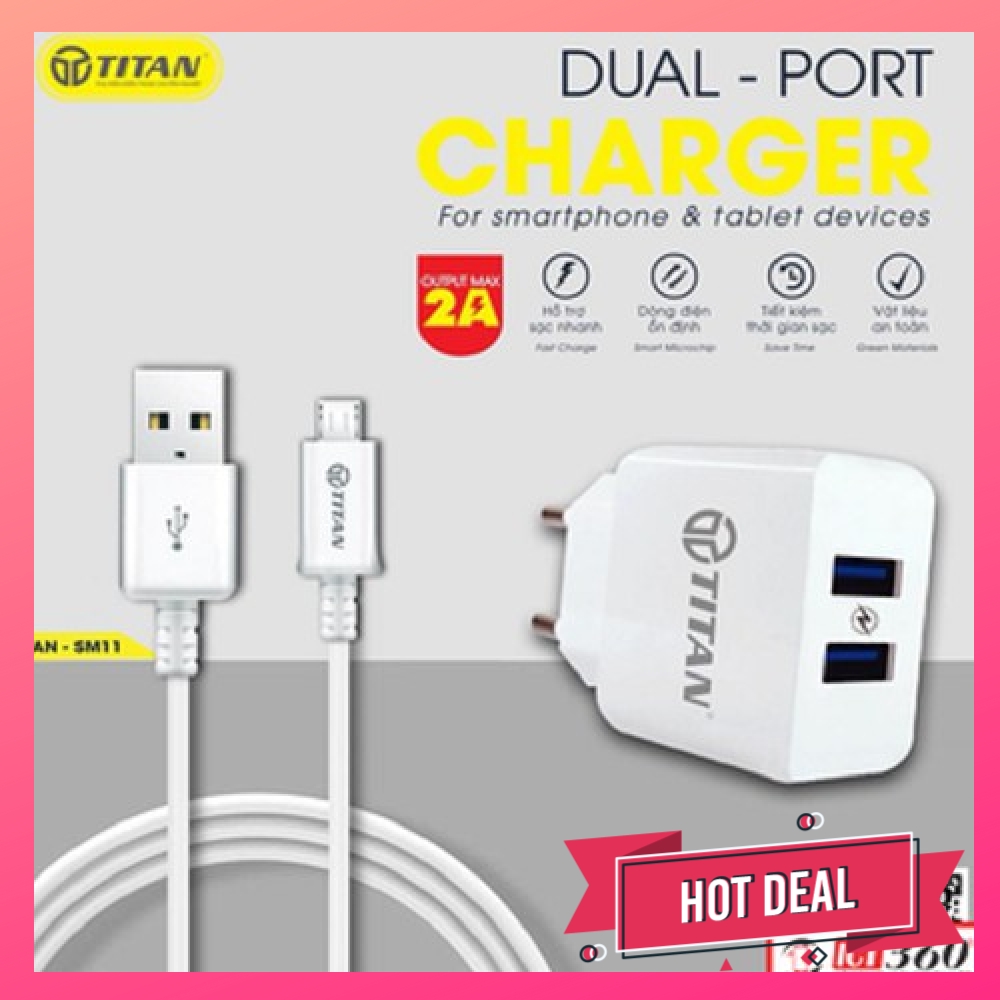 006732 - TP - Combo sạc nhanh 2 cổng chân micro TITAN - SM11