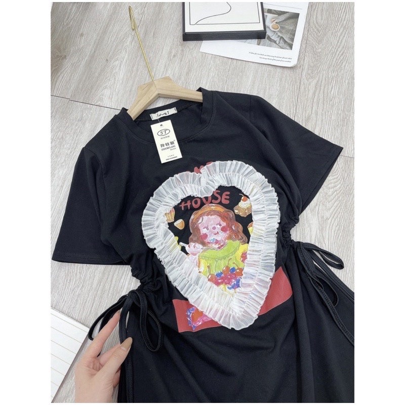 Đầm suông viền tim cột eo kèm video ảnh thật