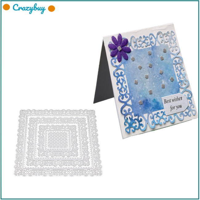 Cr Khuôn Cắt Giấy Làm Từ Kim Loại Tạo Khung Hình Vuông Trang Trí Scrapbook